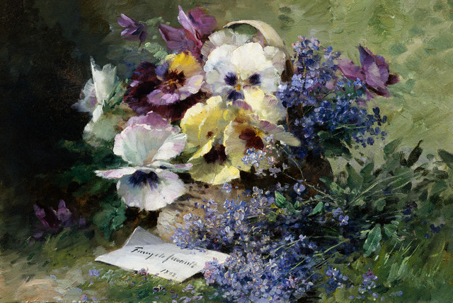 Oil Albert Tibulle de Furcy Lavault Pansies and Forget-Me-Not Giclee nice flower