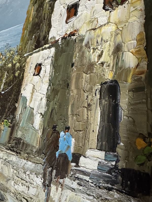 Vintage Oil Painting Mediterranean Villa Landscape Signed Impasto Coastal Art gallery