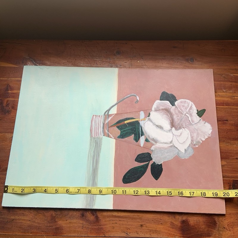Original Floral Painting Clear Vase Lonely Gardenia 14 x 20 on board Pink Aqua gallery