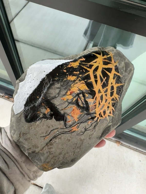 Jesus Art Hand Painted On A Rock In Acrylic some Metallic Paint Approx 8x6x2 gallery