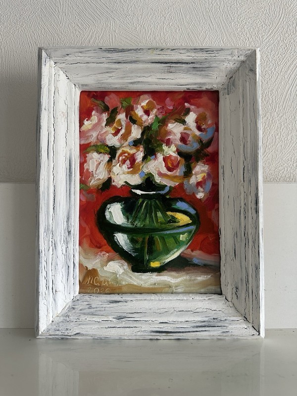 original oil painting Floral Roses 15х21cm Wall Art Semi-Abstract Still Life