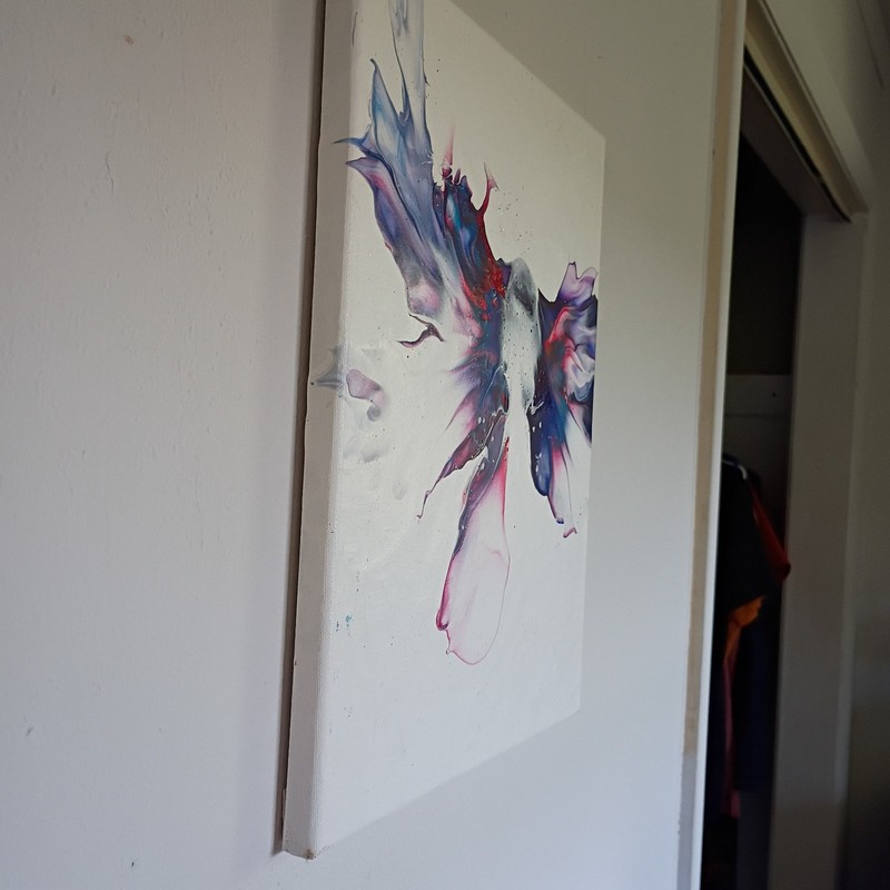 painting,blue,red,white,purple acrylic pour,