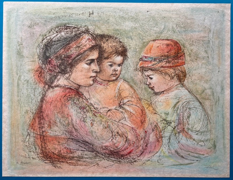 Edna Hibel Signed «Rachel and Children 1976» Limited Edition Lithograph w/ COA