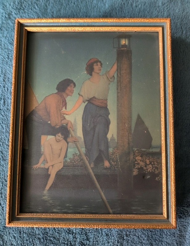 Small Art Deco Maxfield Parrish Venetian Lamplighter Framed VTG