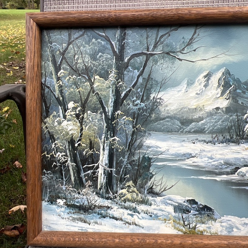 John L. Harding Original Art Nature Snowy Winter Water Scene Signed Framed 17x13 gallery