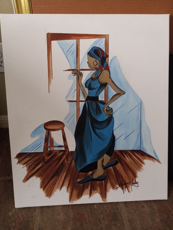 Original oil painting and marker artwork painting of Lady at Window