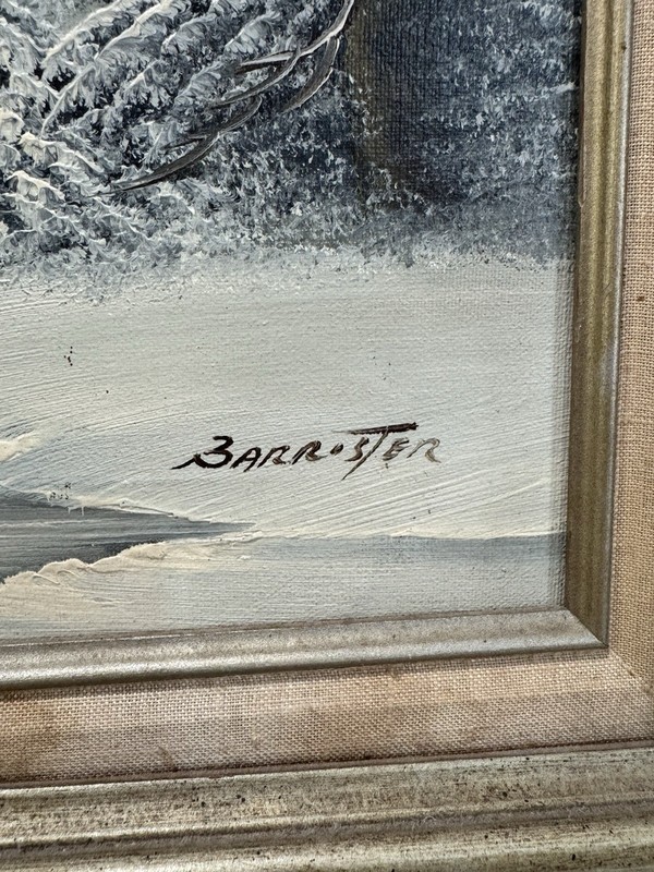 Original Oil On Canvas Winter Landscape Signed Barrister Framed Painting gallery