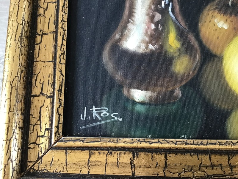 (3) Framed Still Life Oil Paintings, signed J. Ros- Fruits and Vegetables 6”x8” gallery