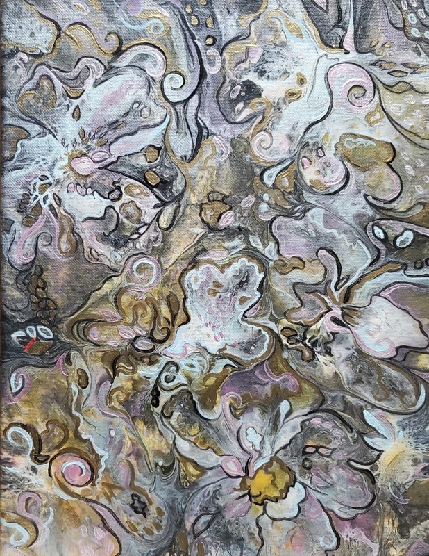ORIGINAL ABSTRACT Acrylic Painting «Pearl Earthy Floral», Canvas 11×14 in