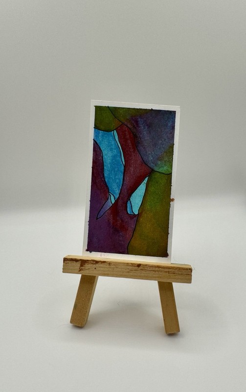 Miniature Abstract Colorful Painting on Paper, Unframed Single Piece Art