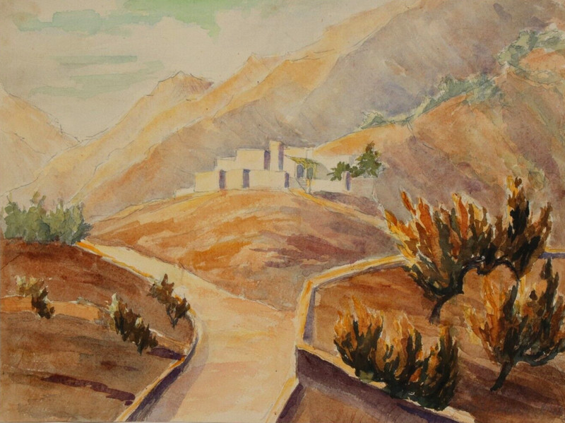 LOLO BRANDENBURG watercolor IBIZA painting signed ~1930 Spain watercolor painting