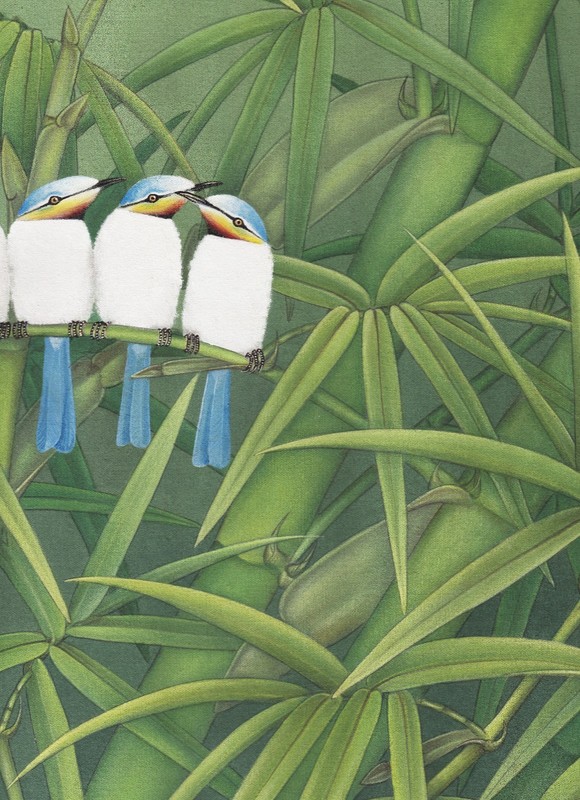 Hand painting Balinese Eastern Blue Birds 326 gallery