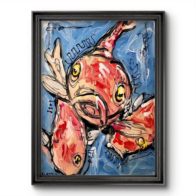 Aleph Original Art Koi Fish 14×11 Abstract Expressionist Animals Painting Canvas