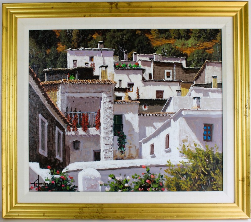 ARNALDO CURIA SANTOS OIL PAINTING CANVAS SIGNED ARCOS LA FRONTERA PUEBLO BLANCO