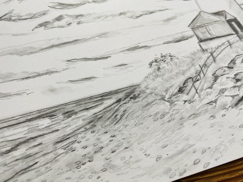 Original Drawing Paper Charcoal Pencil Pen Crisp Point Lighthouse Modern Art gallery