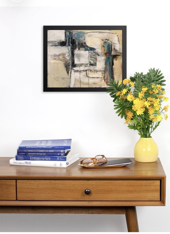 Abstract Original Blue and Cream Painting on Panel - Unframed Wall Art gallery