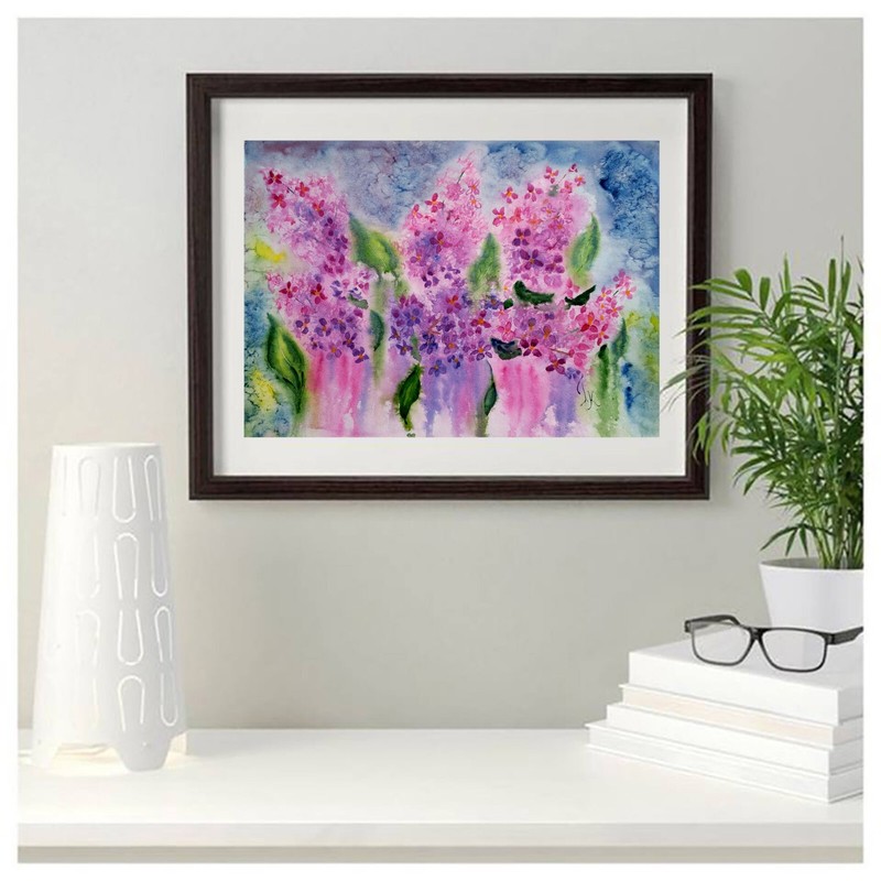 Lilac Painting Floral Original Art Flowers Watercolor Small Wall Art 17 x 12 in gallery