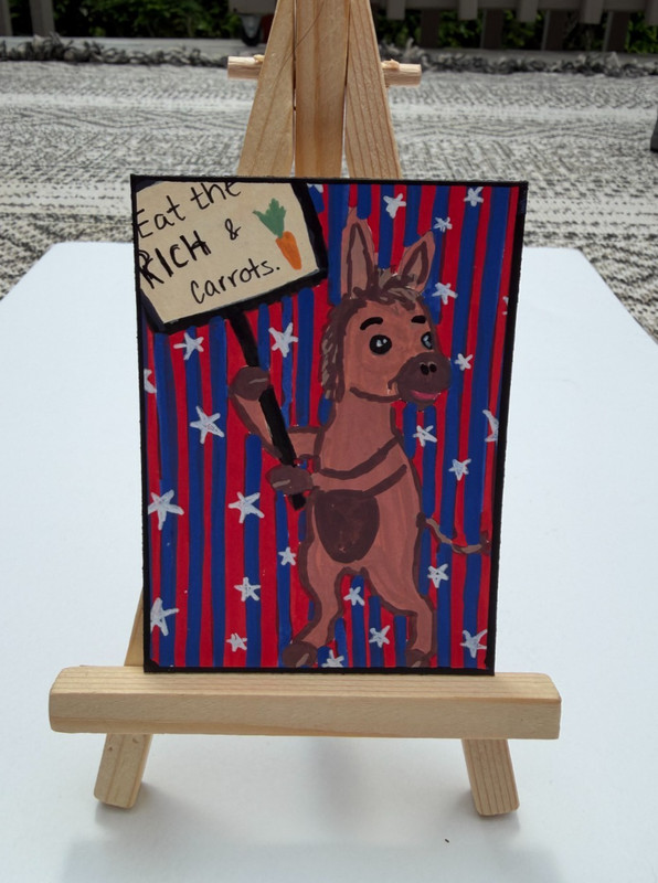Original ACEO PaletteandPage Mixed Media Donkey Puns Protest Political Series
