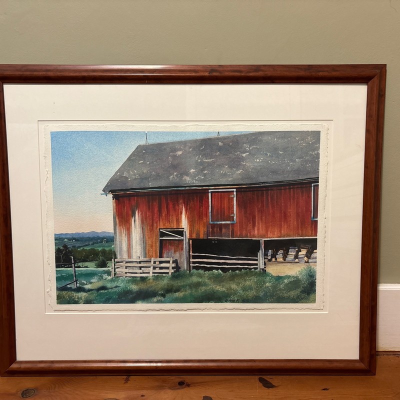 Red barn Watercolor Signed K. Kolb 1990