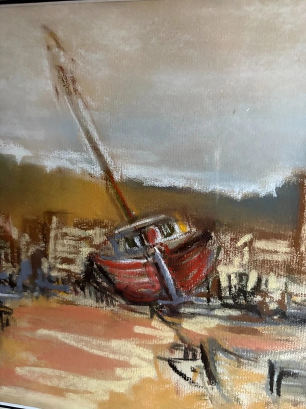 Francis Hopkinson Smith 1838-1915 Signed Pastel Painting Shipyard Boat Framed gallery