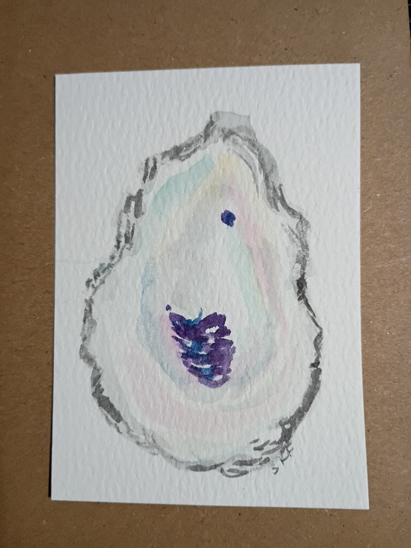 Original ACEO Oyster Shell Watercolor Painting – Mini Ocean Art By Sharon Foster