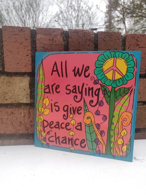 John Lennon All We Are Saying Is Give Peace A Chance Painting on 8 x 8″ wood