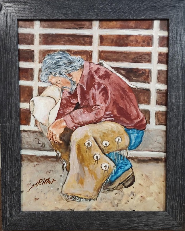 Original Western Oil Painting «Prayer Before the Ride» by Marc Bitler