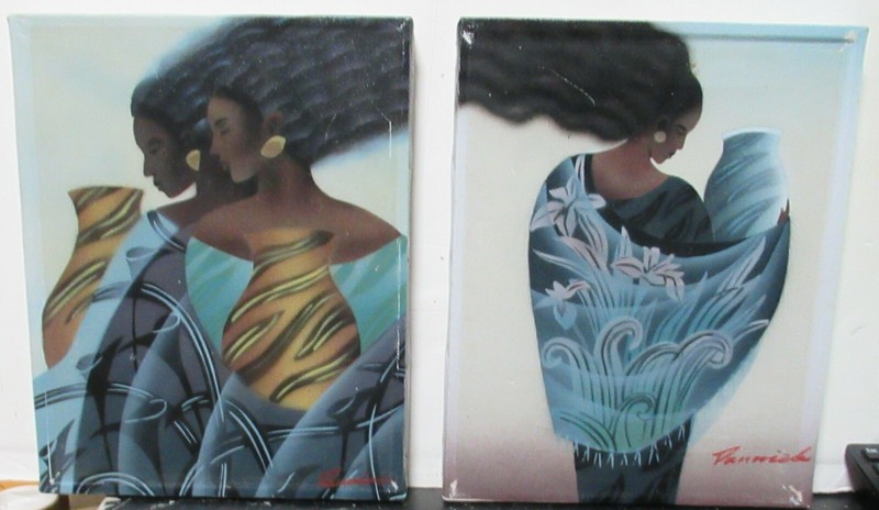PAIR OF AFRICAN AMERICAN FASHION LADIES ORIGINAL OIL ON CANVAS PAINTING SIGNED
