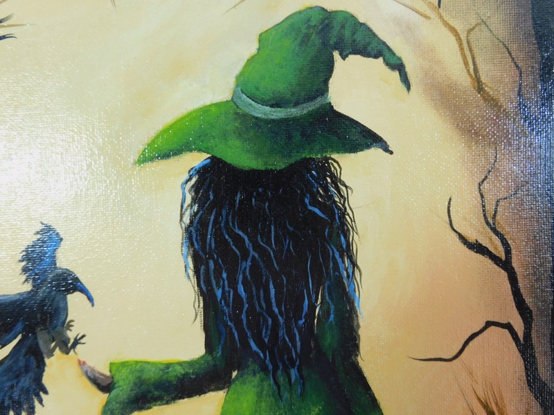 Witch Wiccan Painting Halloween Fall Autumn Original Art by Rain Crow gallery