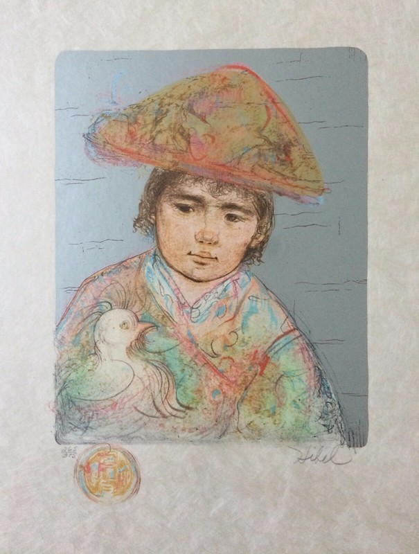 Edna Hibel pencil signed numbered Lithograph of Boy 265/375 Silver Leaf gallery