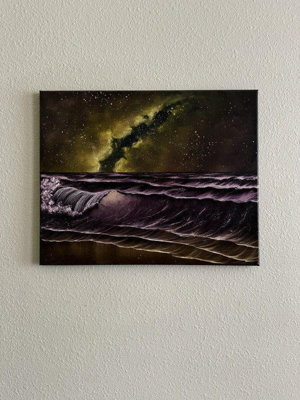 Galaxy Purple Milky Way Space Original Oil Seascape Oil Painting 16x20in