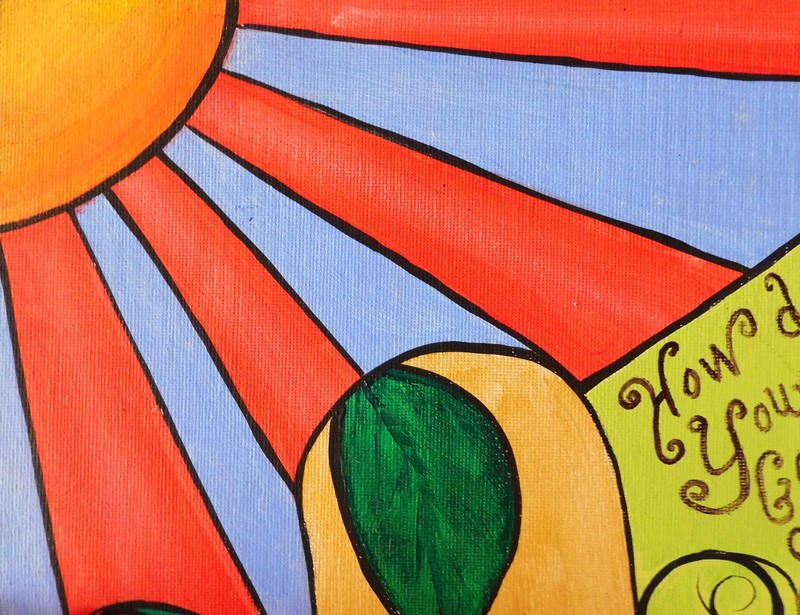 Abstract sun vegetables garden canvas original Art by Rain Crow gallery