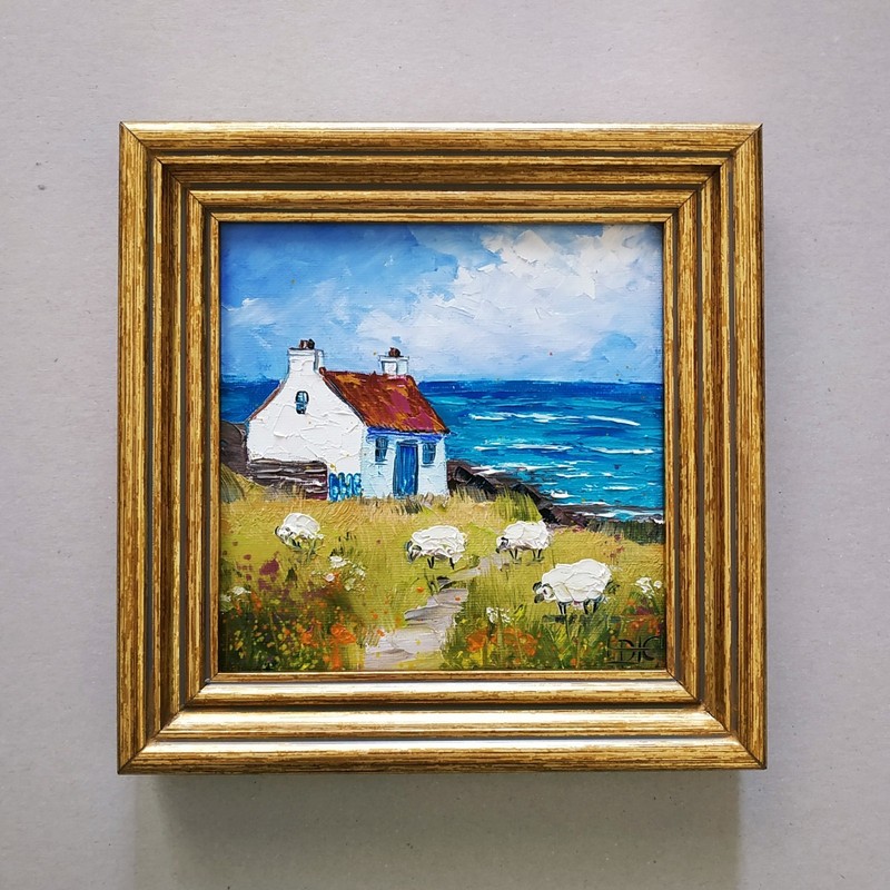 Irish Cottage Painting Original Fine Art Impasto Oil Painting Sheep Wall Art 6×6
