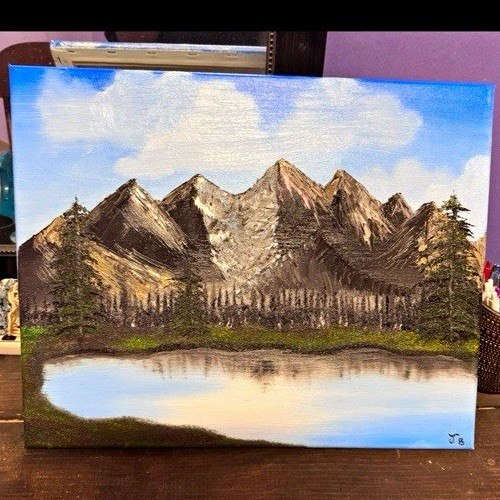 Hand Painted, Mountain Lake Landscape Canvas Painting, Unframed Realism Nature