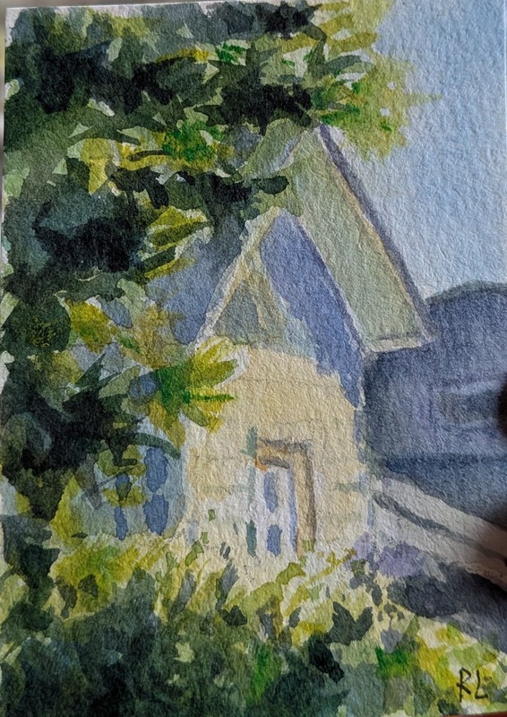 Original ACEO watecolor Painting | Hidden Cottage OOAK Impressionist Landscape