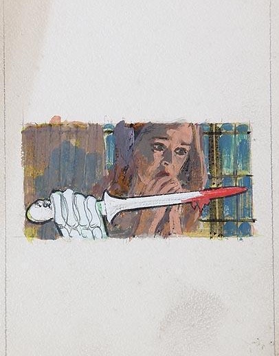 DARRELL GREENE GIRL FACING A BLOODY SWORD ORIGINAL NOVEL ILLUSTRATION