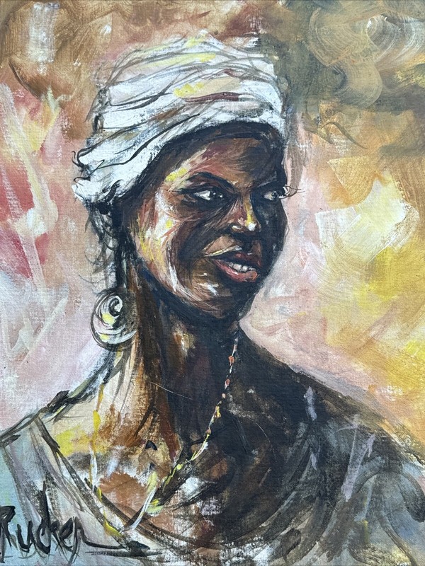 ROBERT RUCKER PAINTING BLACK PORTRAIT LISTED FAMOUS LOUISIANA WOMAN MID CENTURY gallery