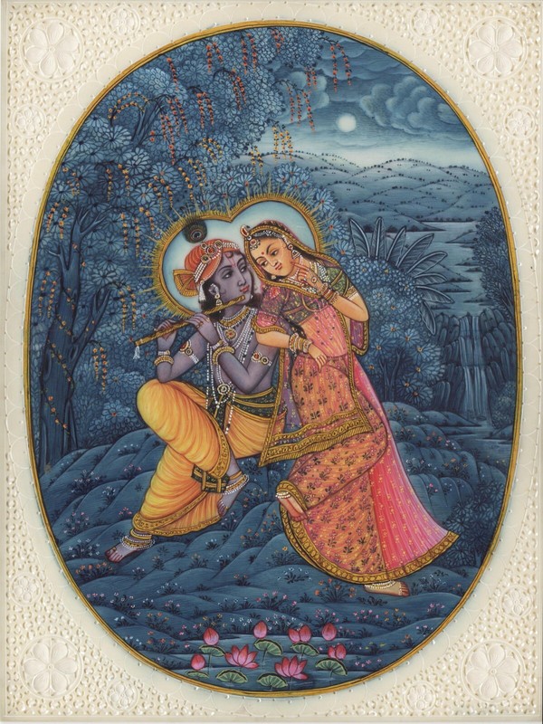 Krishna Radha Miniature Folk Art Handmade Hindu Religious Ethnic Decor Painting