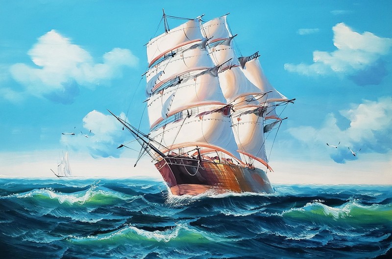 Clipper Ship #F6BC-4, 24×36- 100% Hand Painted Oil Painting on Canvas,