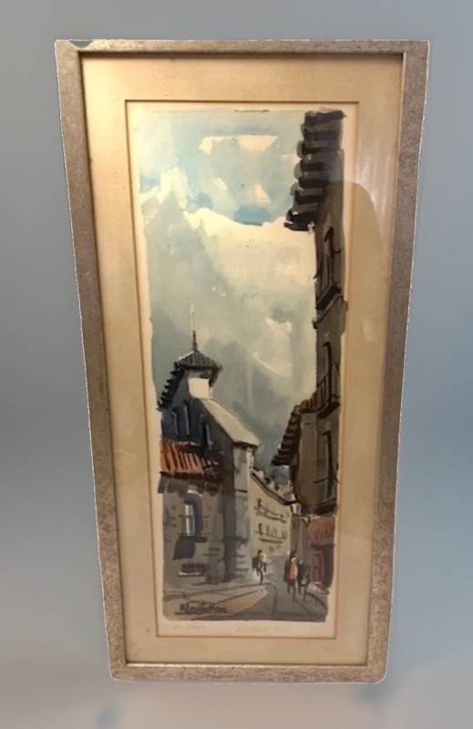 Manuel Vicente Mora Art OOAK Watercolor Cityscape MCM Moody VTG Framed 24″ Spain