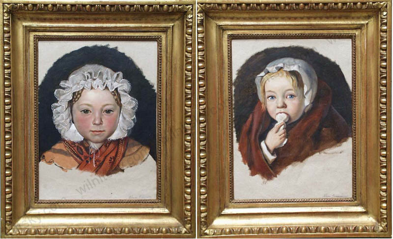 Adam Brenner (1800-1891) «Portraits of Artist’s Daughters» two oil paintings (m)