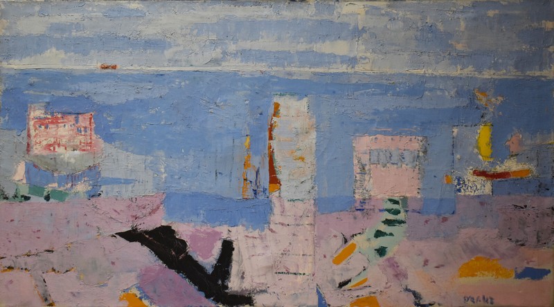 DRAKE-American Modernist-Original Signed Oil-Abstract Expressionist Coastal View