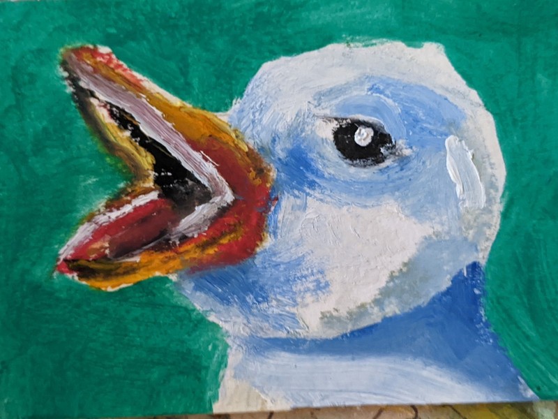 ACEO Original watercolor paint Mini oil Painting Loud duck