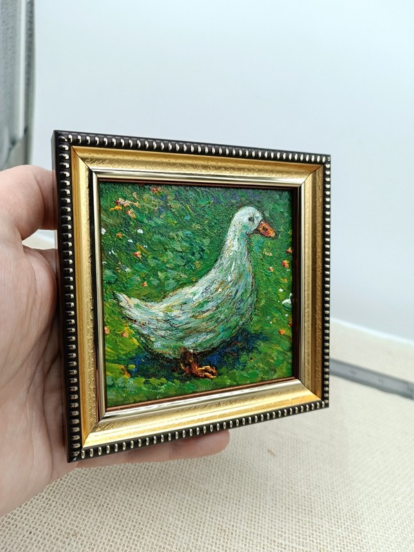 Original oil painting Duckling art animal duck painting 4x4 inches gallery
