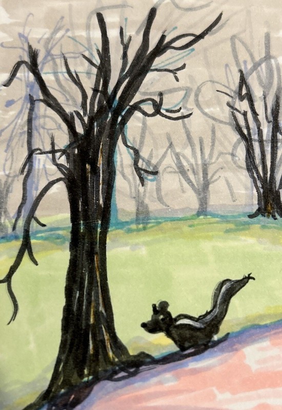 Original Animal Art card ACEO dorisann1022 markers drawing Skunk Stinker Trees