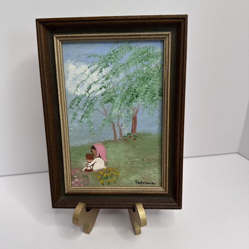 Vintage Pastoral Scene Mother&Child OIL PAINTING Canvas Framed by Patricia