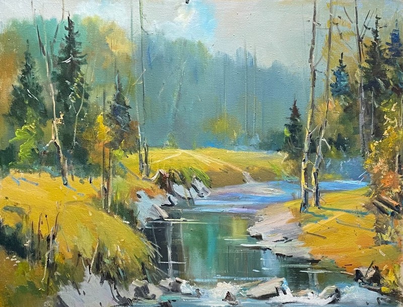 Oil painting Spring Ukrainian painter Canvas Framed Decor original landscape art