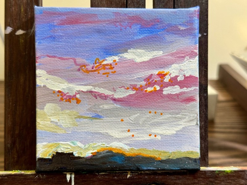 Sunset Sky ORIGINAL Art, Landscape Acrylic Painting 4x4" gallery