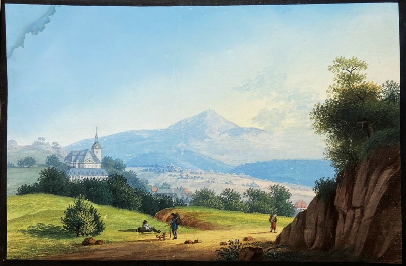 SUPERB German School – 18th Century Gouache Painting c 1760 – Mountains Landshut