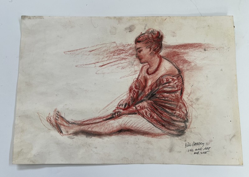 Vintage Charcoal Drawing “Muscle Art Lady Figure Model” by Bill Rakocy